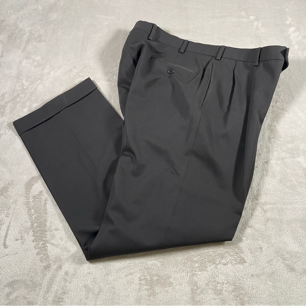 Brooks Brothers 346 Dress Pants Mens 38x32 100% Wool Black Pleated Cuffed